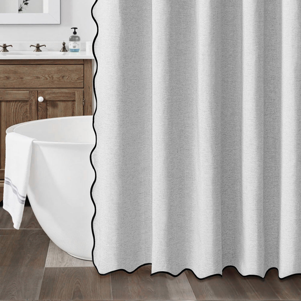 Waterproof Shower Curtain Thick Boho Wavy Edge With Rustproof Hooks-Silver