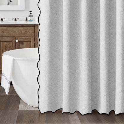 Waterproof Shower Curtain Thick Boho Wavy Edge With Rustproof Hooks-Silver