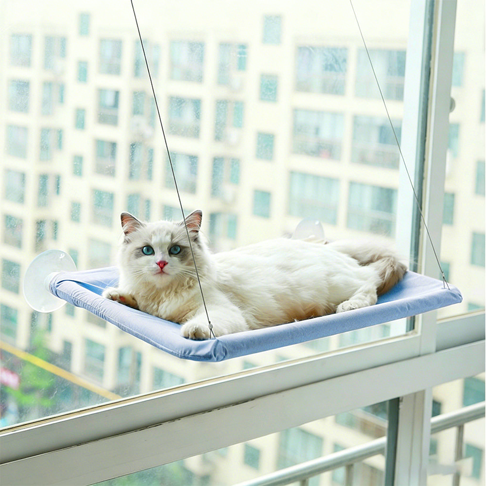 Strong Suction Cup Cat Window Hammock Breathable Mesh Cat Bed for Glass Window-Blue