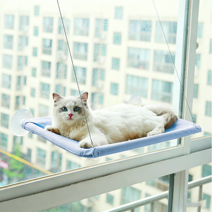 Strong Suction Cup Cat Window Hammock Breathable Mesh Cat Bed for Glass Window-Blue