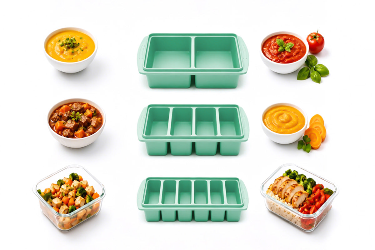 3 Pack Silicone Freezer Trays with Lids - Green