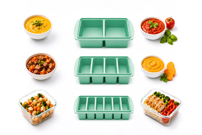 3 Pack Silicone Freezer Trays with Lids - Green