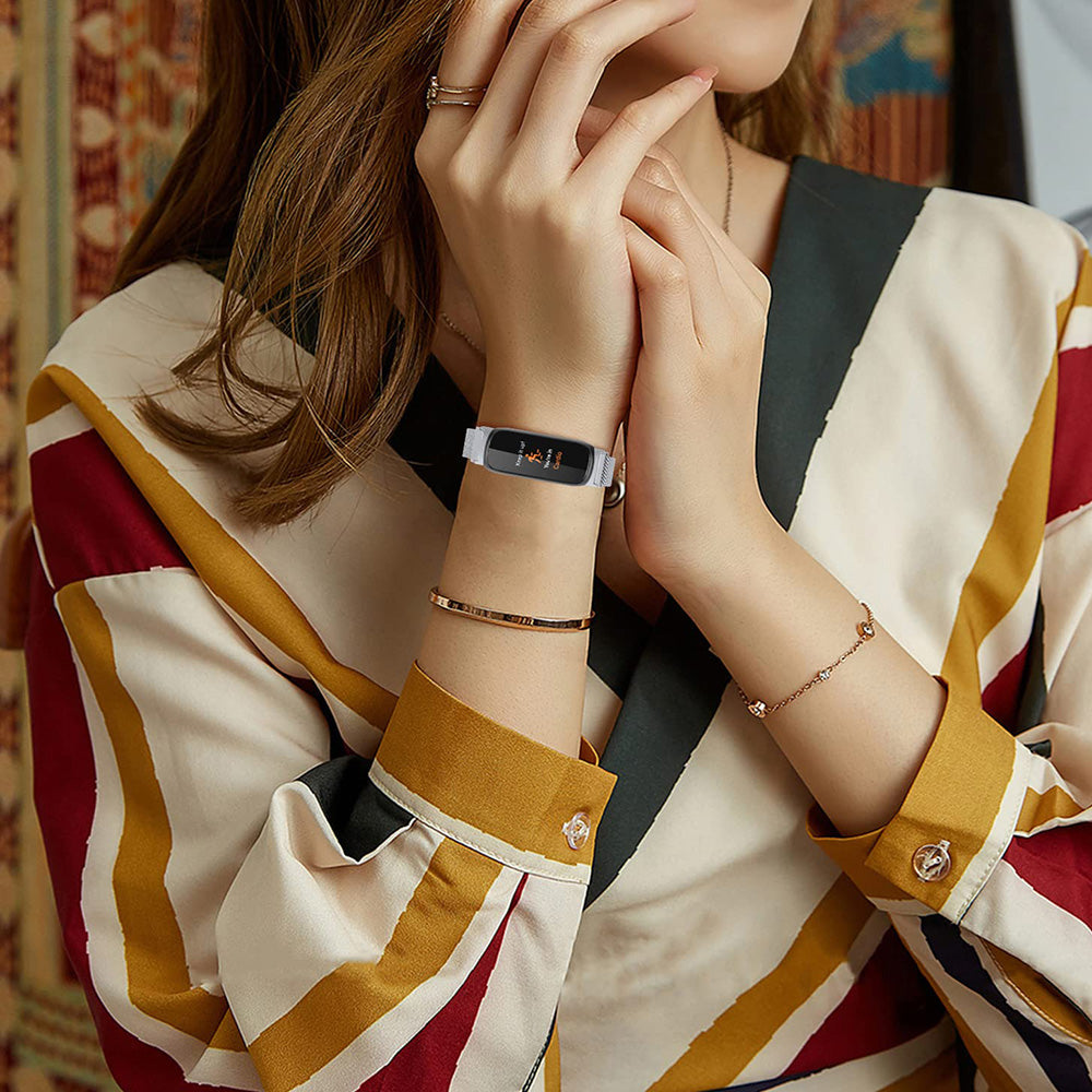 19.5cm Replacement Watch Band Adjustable Stainless Steel Watch Strap Compatible with Fitbit Inspire 3 Watch Silver