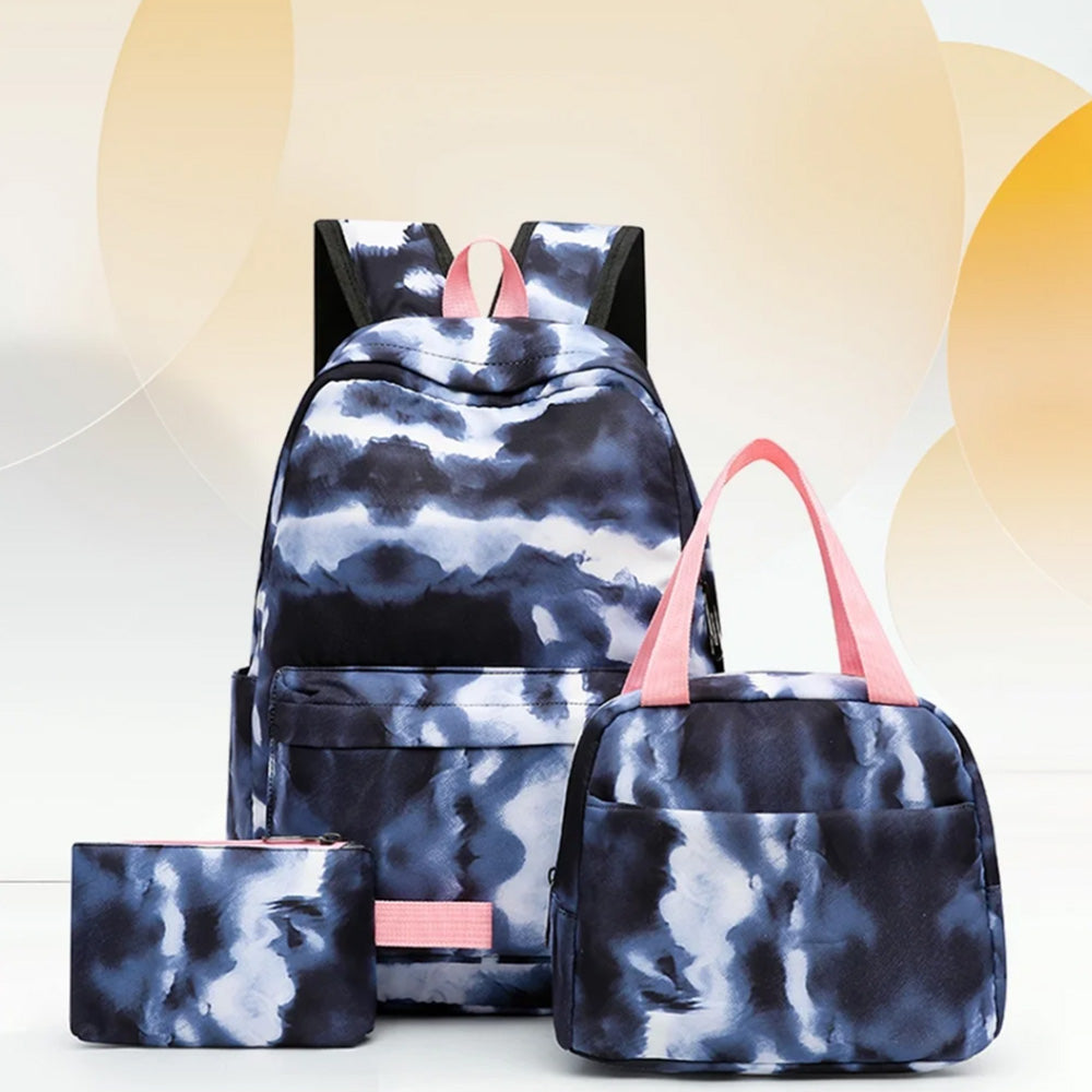 3PCS Girls Gradient Color Backpack School Backpack Lunch Bag Pencil Case-Black