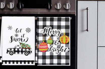 4Pcs Set Christmas Kitchen Towels Grinch Hand Inspirited Towel Merry Christmas Decorative Xmas Absorbent Dish Towels-Style 3