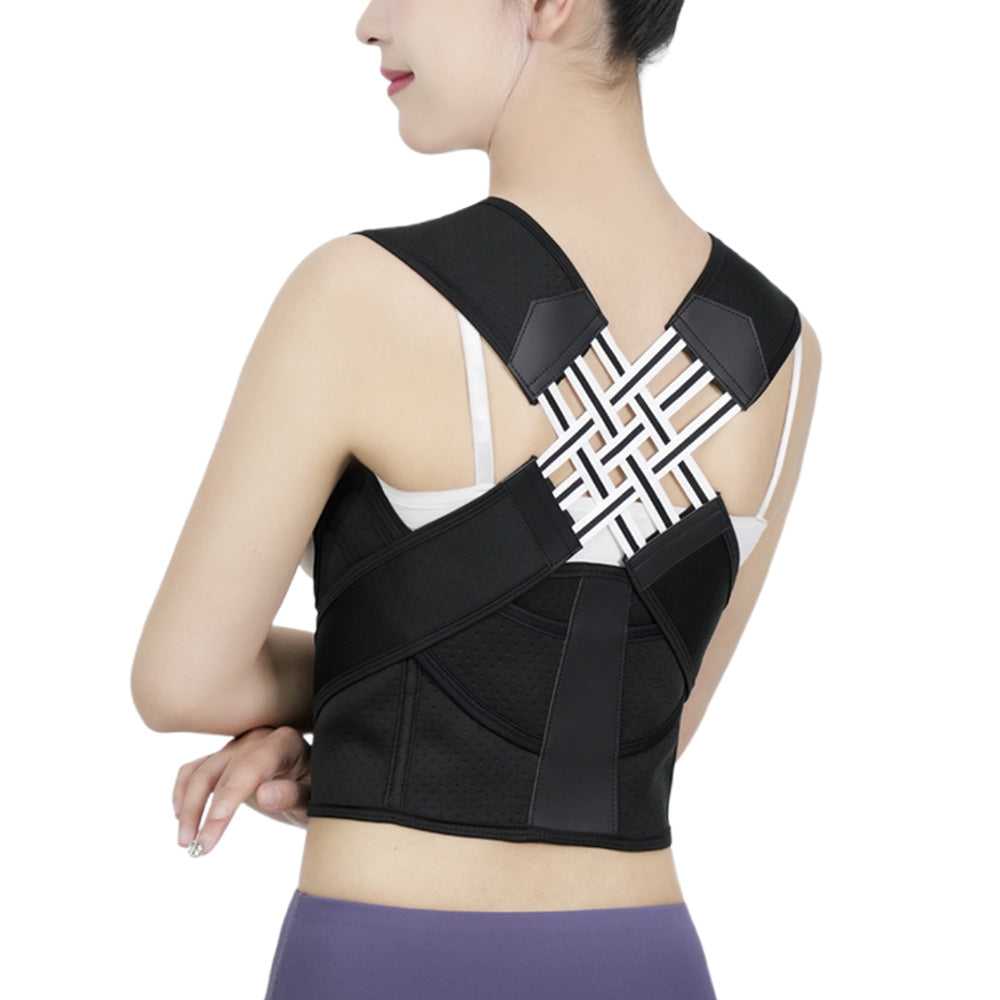 Adjustable Unisex Shoulder Brace Belt Low Back Support For Women Men-Black