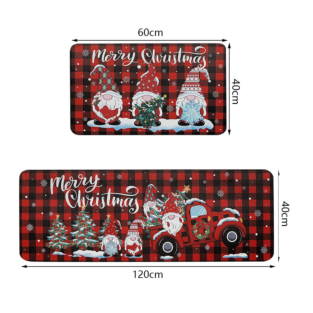 2PCS Christmas Floor Mats Set ¨C Non-Slip Rugs for Kitchen Bathroom Living Room and Doorway Style 1