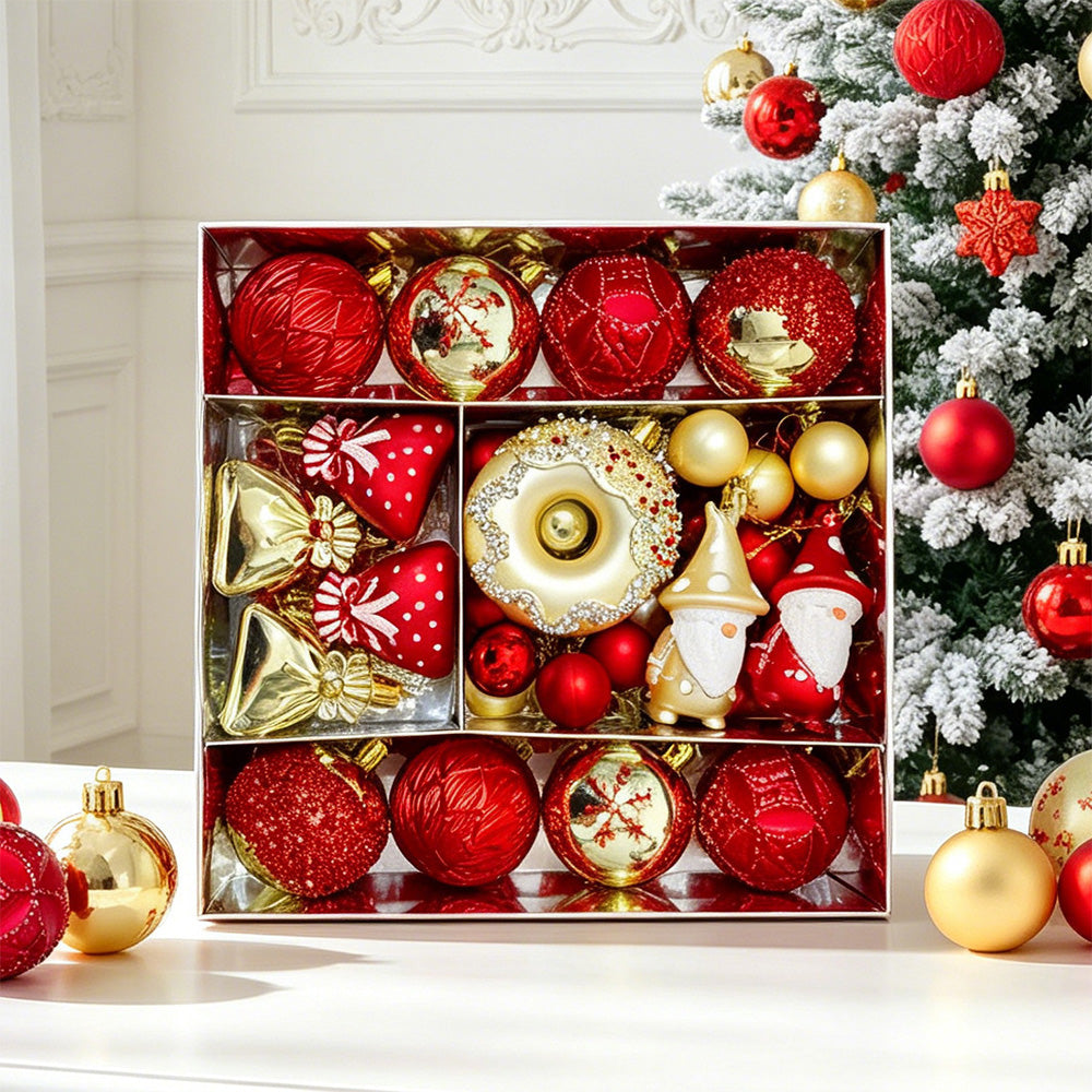 60 Piece Christmas Donut Santa Gnome Ball Hanging Ornament Set - Red