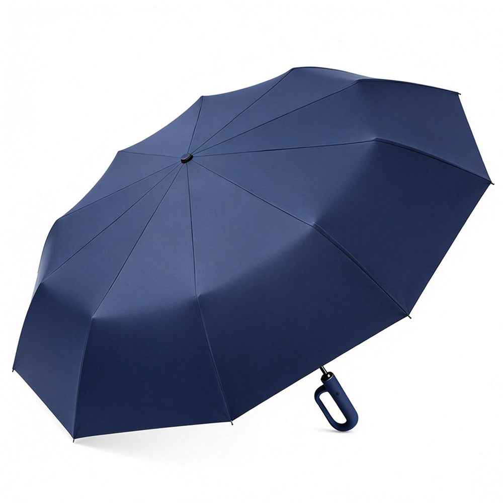 Automatic 10-Rib Folding Umbrella with Carabiner Handle UPF 40+ - Navy
