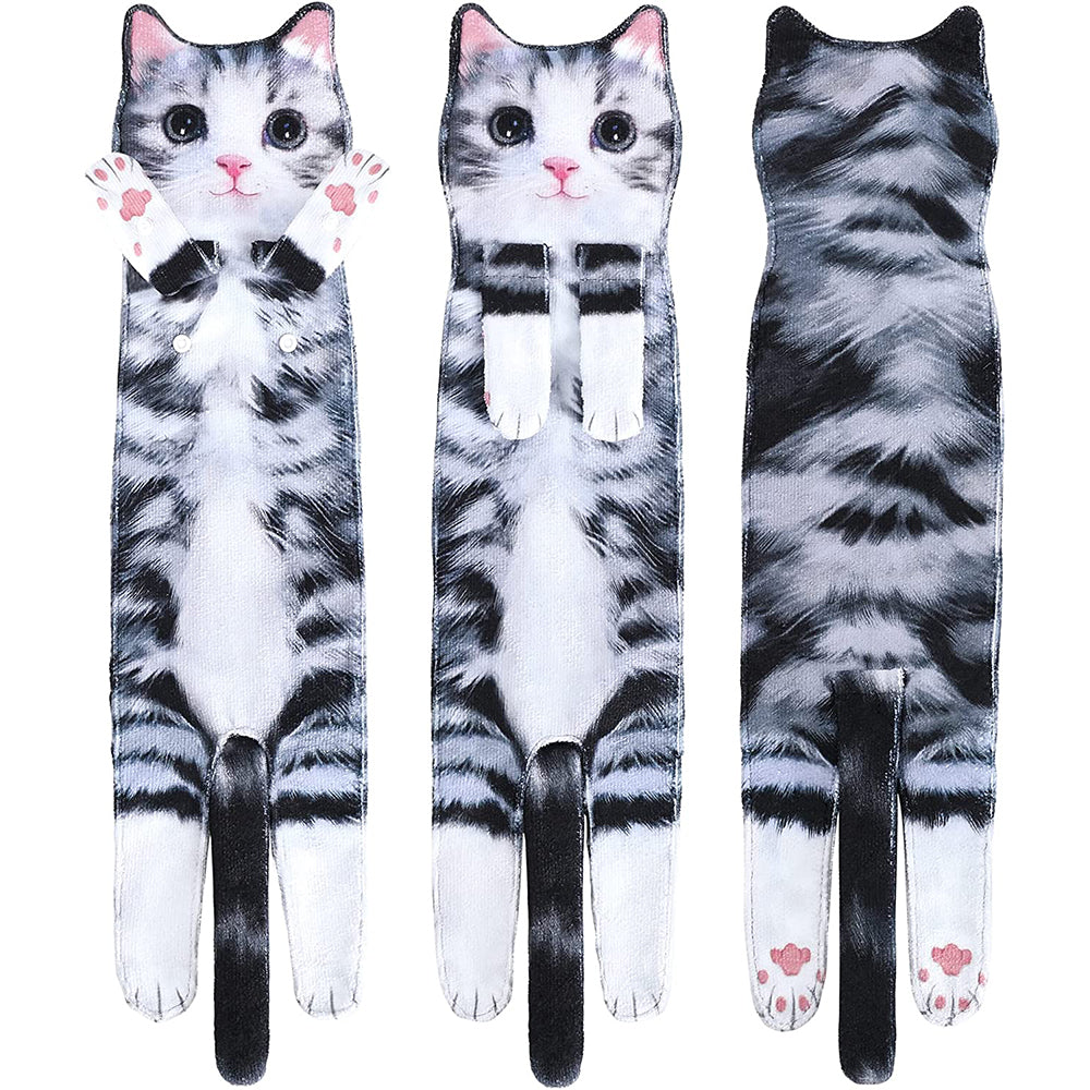 Cute Cat Quick-Dry Hanging Hand Towels Decorative for Bathroom Kitchen-Black white