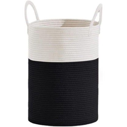 Large Woven Laundry Basket Cotton Rope Hamper for Laundry Toys & Blankets-Black