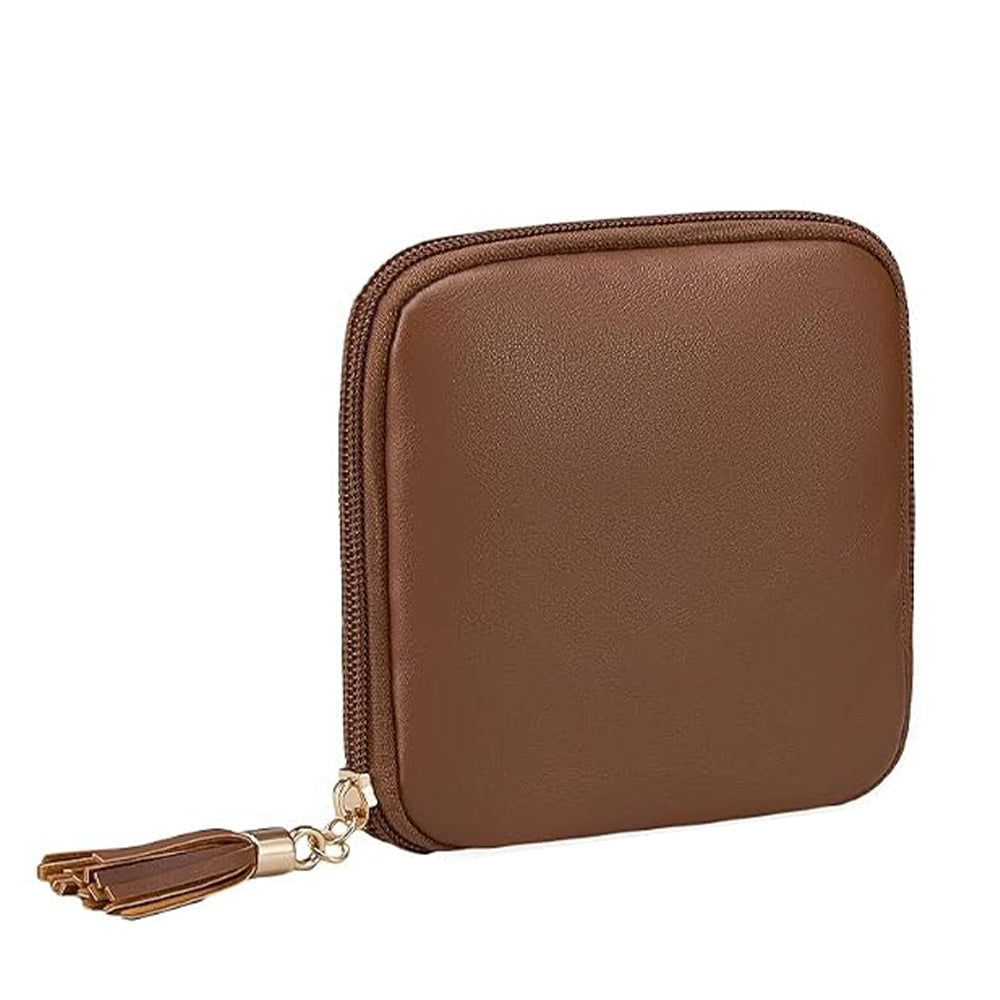 PU Leather Travel Jewelry Organizer Bag with Velvet Lining - Camel