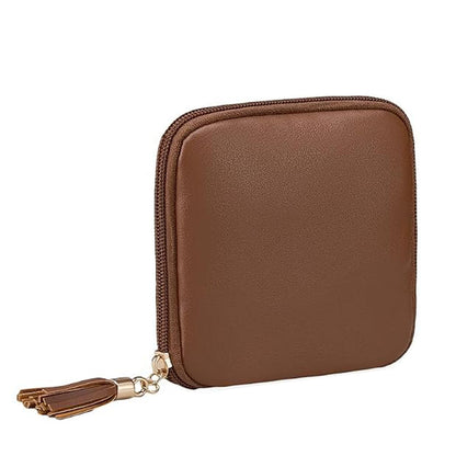 PU Leather Travel Jewelry Organizer Bag with Velvet Lining - Camel