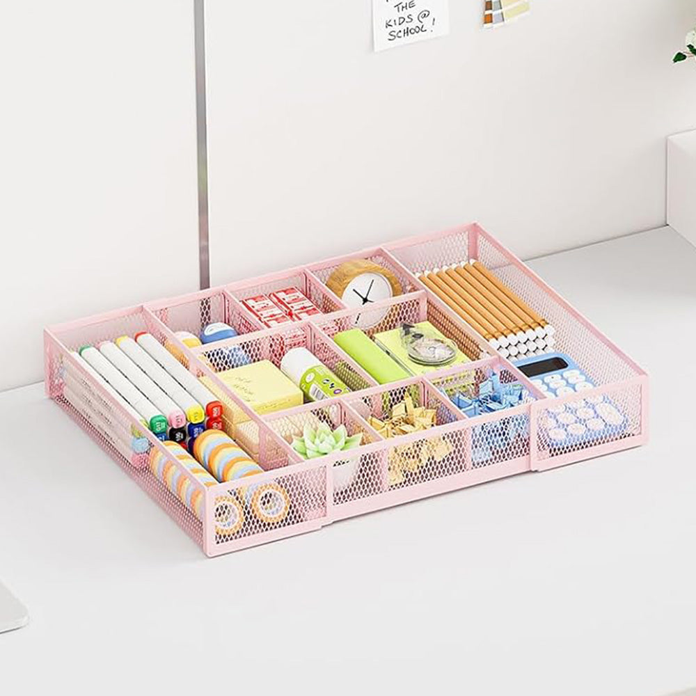 Expandable Desktop Drawer Organizer with Adjustable Dividers - Pink