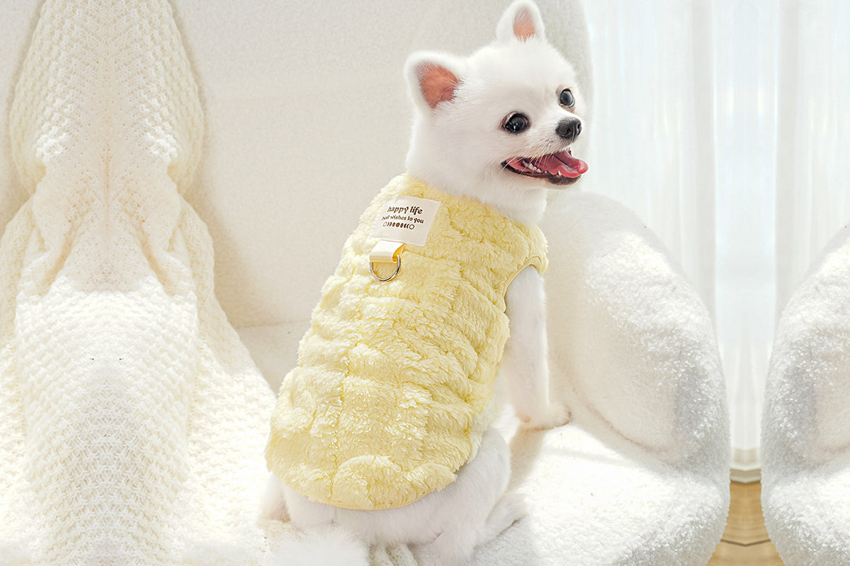 Sherpa Fleece Dog Jumper Sweater with D-Ring for Small Dogs Chihuahua Yorkshire -Yellow