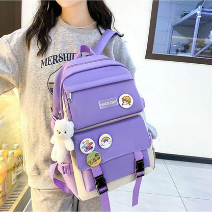 5Pcs Backpack Set for Girls with Tote Bag for Primary Elementary High School-Purple
