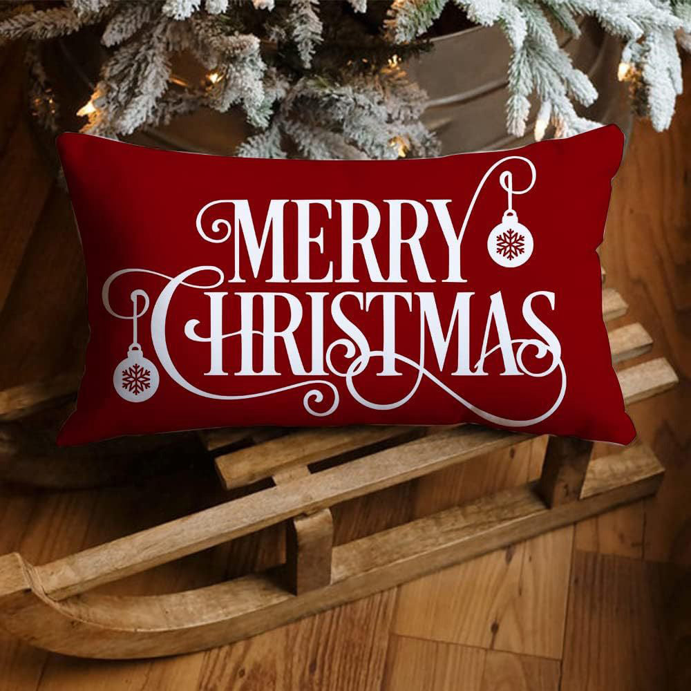 Merry Christmas Throw Pillowcase Rectangle Lumbar Cushion Cover for Winter Holidays Style 3