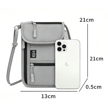 RFID Lined Travel Passport Holder Neck Wallet- Grey