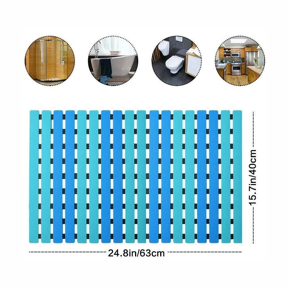 40x63 cm Bath Mat with Strong Suction Cups-Blue