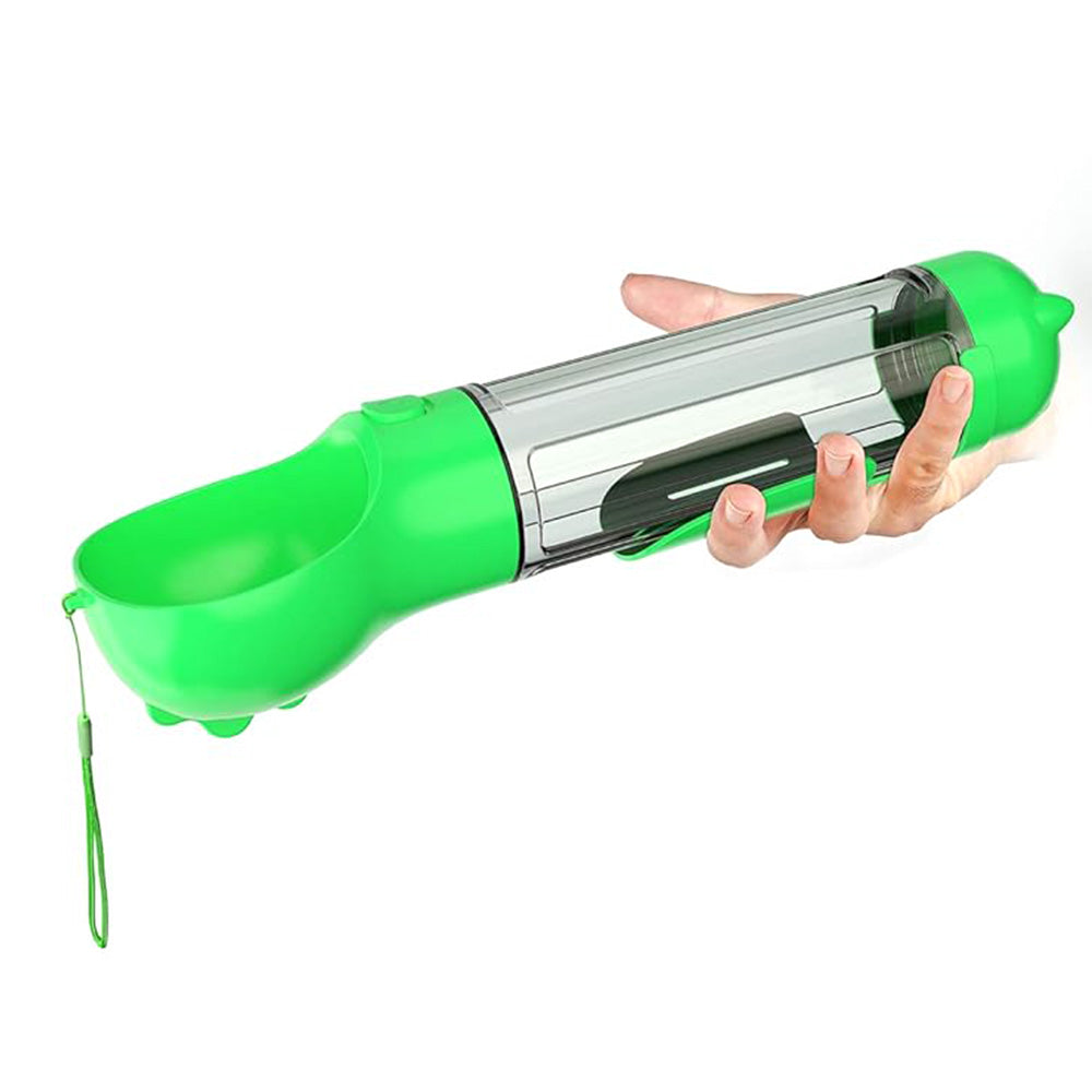 4 in 1 Pet Feeder Dog Cat Puppy Water Bottle Cup with Poop Bag Holder for Yorkie-Green