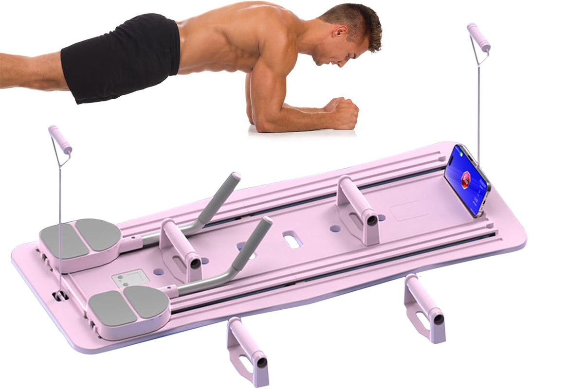 Pilates Machine Foldable 5-in-1 Portable Pilates Board with Elbow Support Home Gym Equipment for Weight Loss Training -Pink