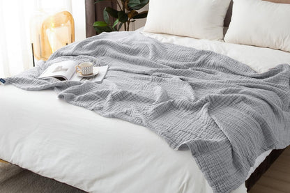 Cotton Muslin Blanket Breathable Soft Muslin Throw Blanket for Adults -Light Grey