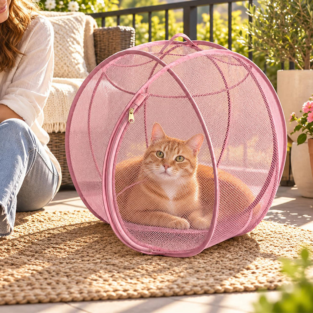 Cat Hamster Ball for Outside Rolling Cat Enclosure Pop Up Playpen - Pink