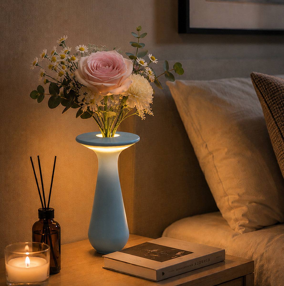 Rechargeable Vase Table Night Light with Warm Dimmable Glow - Blue