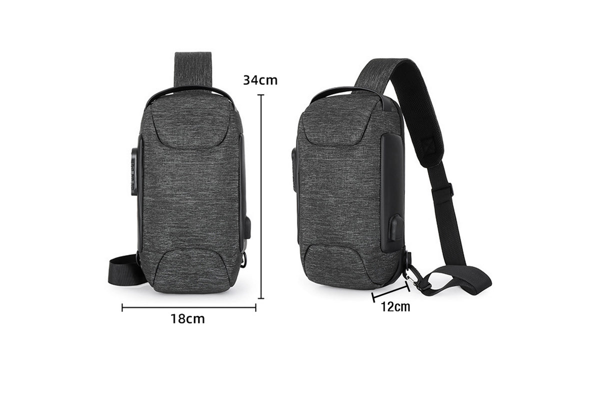 Travel Waterproof Anti-Theft Sling Chest Bag Backpack With USB Charge Port-Dark Gray