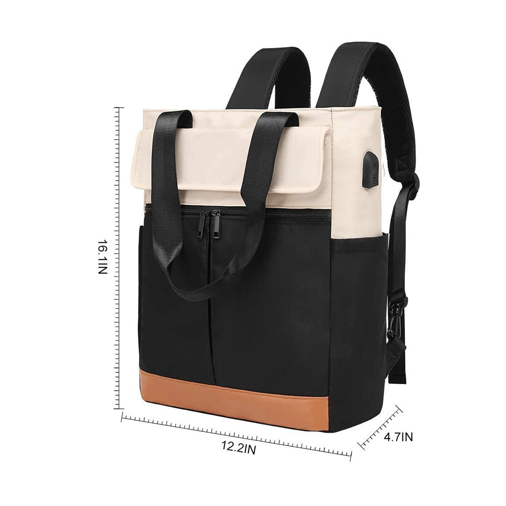 2-in-1 Laptop Tote Backpack Convertible Daypack with USB Charging Port for Work Travel Black