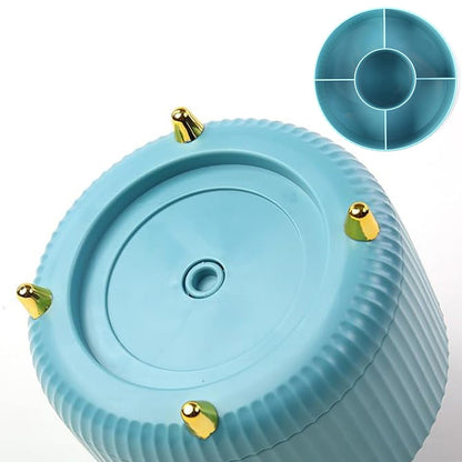 360 Degree Rotating Desk Organizer with 4 Slots For Pencil and Pen Holder-Blue