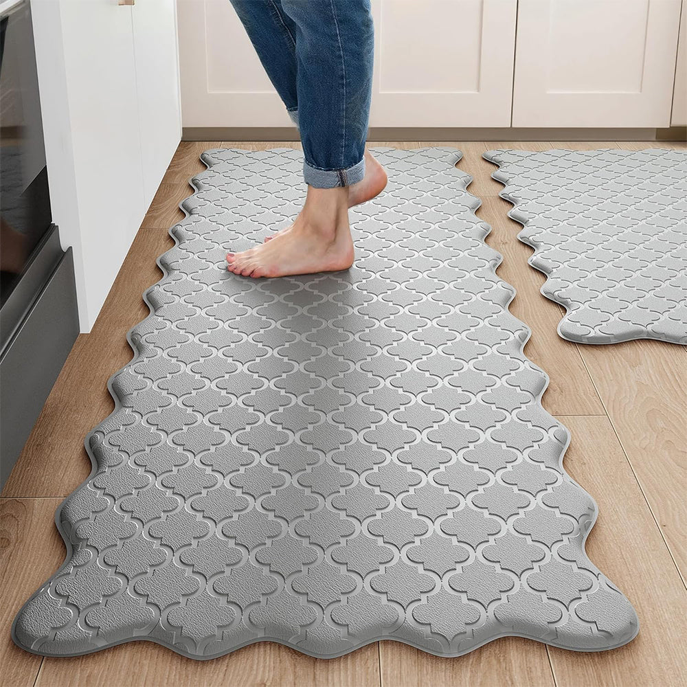 2Pcs PVC Kitchen Mat Set-Grey