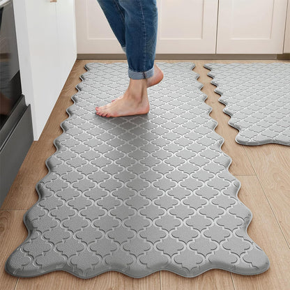 2Pcs PVC Kitchen Mat Set-Grey