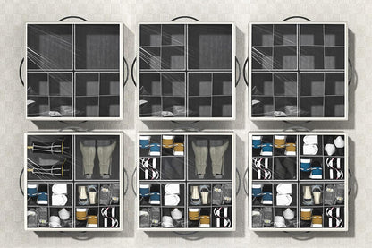 Shoe Organizer Foldable Shoe Storage Containers with Dividers and Lid-Blakc