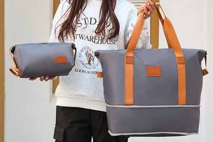 2Pcs Expandable Overnight Travel Duffel Bag Set Weekender Bag with Toiletry Bags -Grey