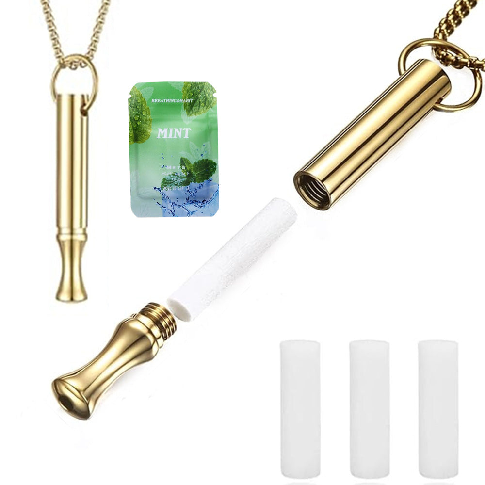 Mint Breathing Necklace with Fidget Ring for Stress Anxiety and Mindful Breathing-Gold