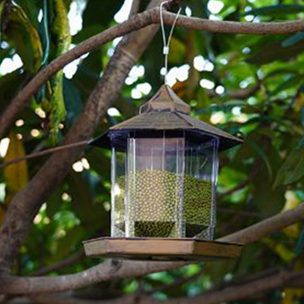 Outdoor Hanging Bird Feeder Gazebo Shape Seed Container Grey