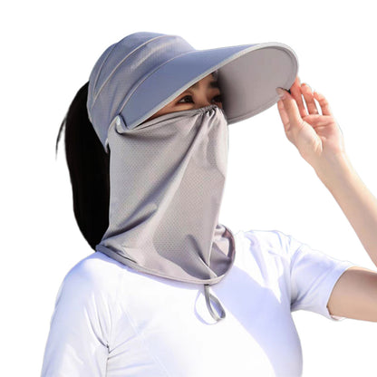 2 Pack Wide Brim Sun Shade Hat with Ponytail Hole Detachable Breathable Face Cover Neck Flap Grey Black