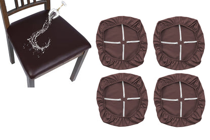 4Pcs Waterproof PU Leather Dining Chair Seat Cover Coffee