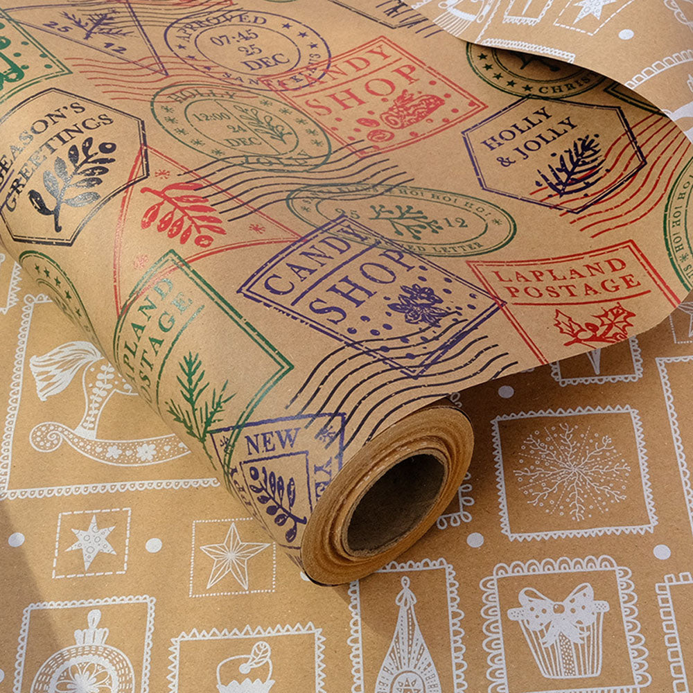 2 Pack Double Sided Christmas Wrapping Paper 4 - Vintage Stamps