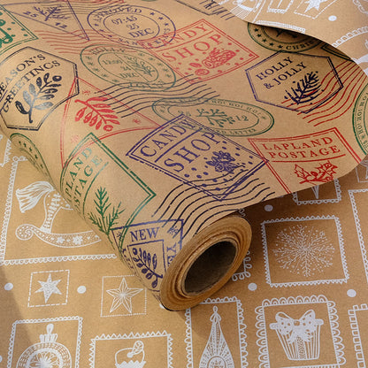 2 Pack Double Sided Christmas Wrapping Paper 4 - Vintage Stamps