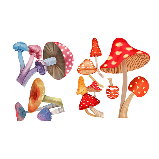 2Pcs Glow in The Dark Mushroom Wall Sticker Luminous Mushroom Light Switch Decals Red and Multicolour