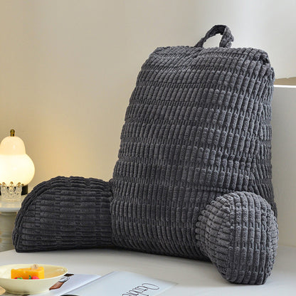 Bedside Backrest Cushion with Armrests Pocket and Washable Cover - Dark Grey