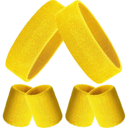 6Pcs Set Sweatbands Sports Headband Wristbands for Sport Tennis Badminton Yoga Yellow