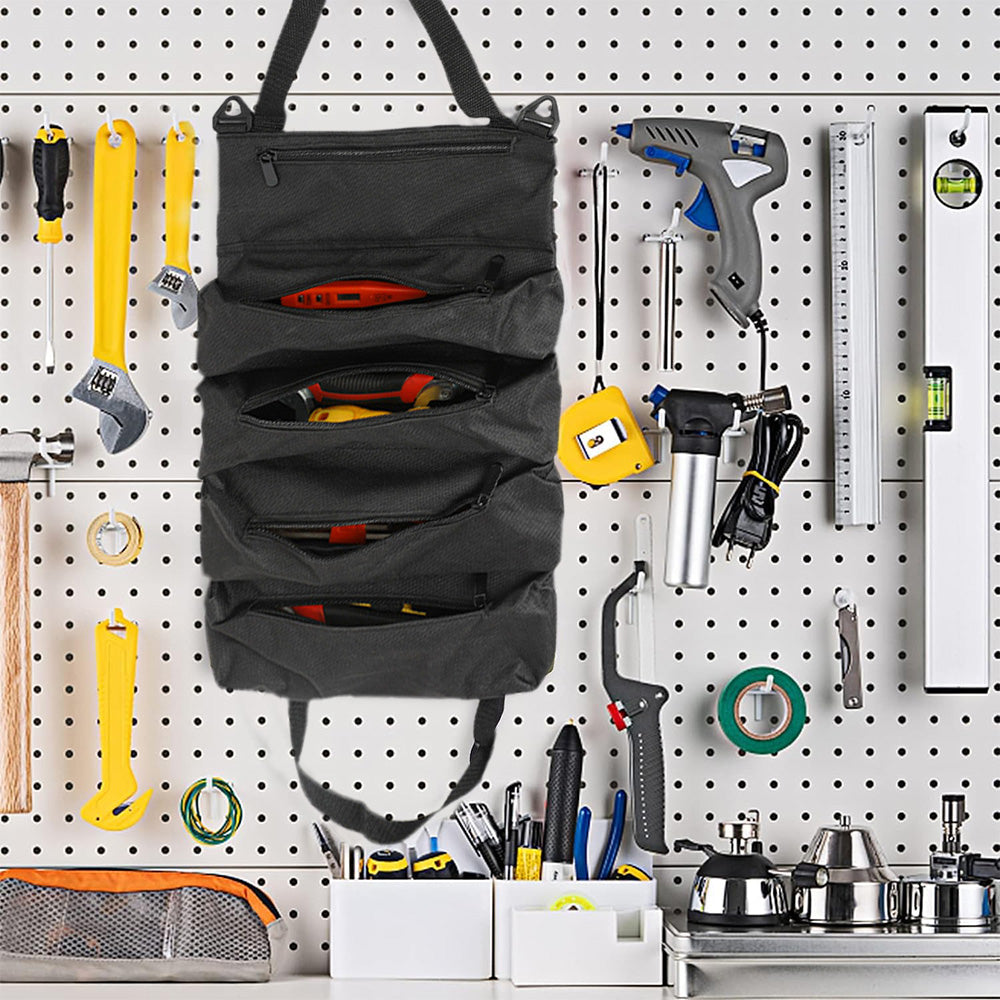 Roll Up Tool Bag  Water Resistant Tool Organizer Zipper Pouch for Electricians Repairman Black