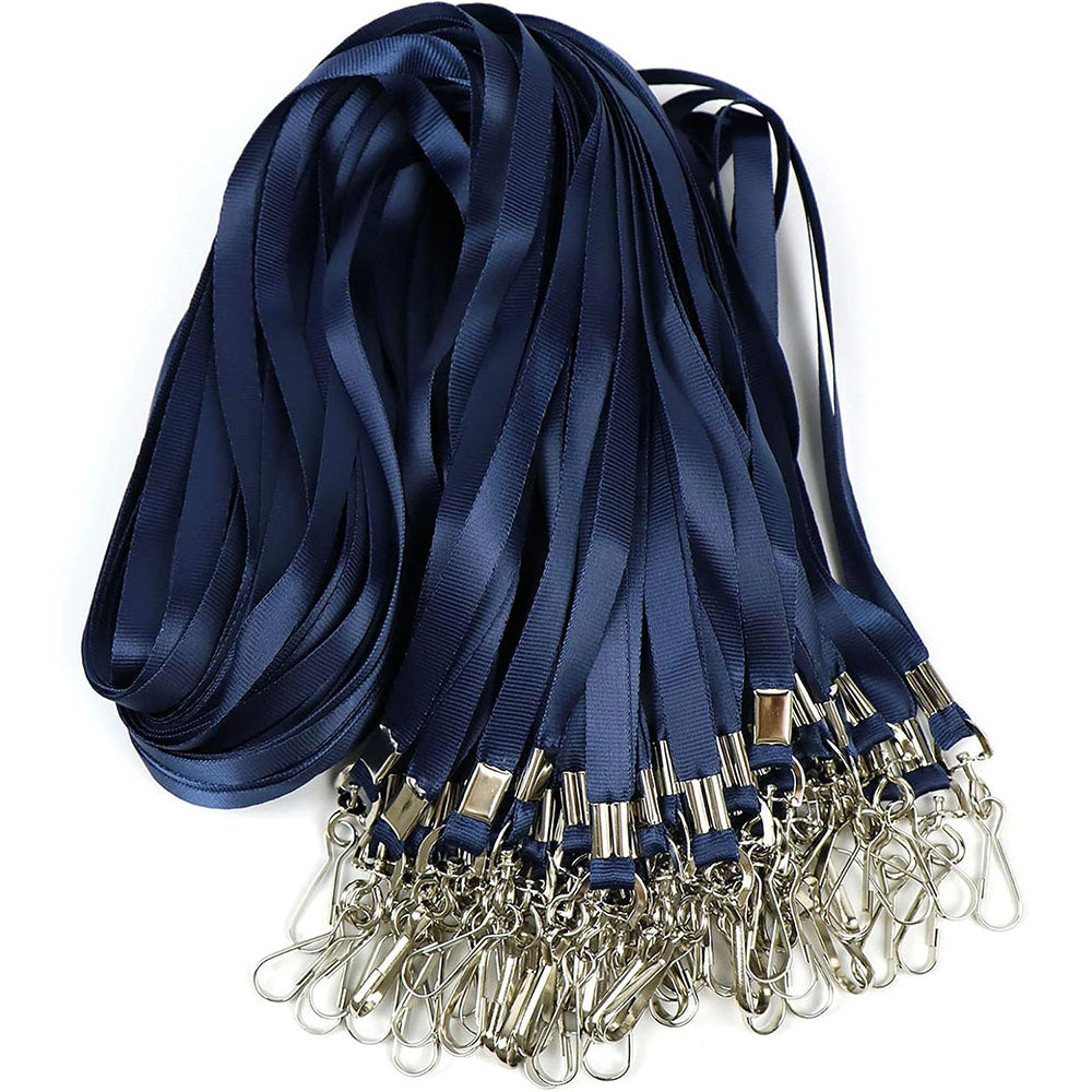 50 Flat ID Badge Lanyards with 360 Degree Swivel Hooks - Dark Blue