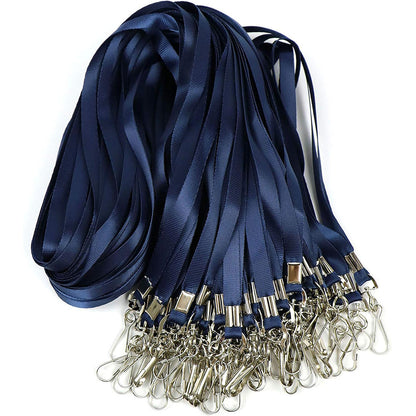 50 Flat ID Badge Lanyards with 360 Degree Swivel Hooks - Dark Blue