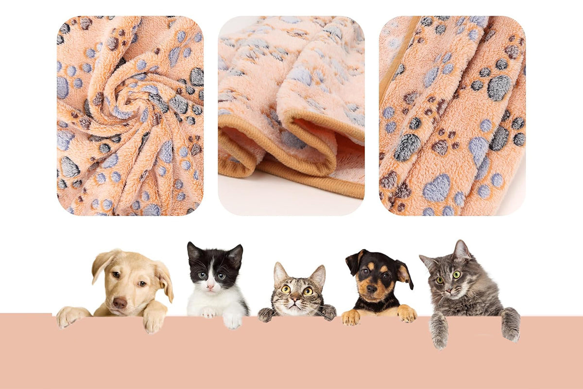 107x75cm Fluffy Fleece Dog Blanket Mat Paw Print Puppy Kitten Throw Blanket -Brown
