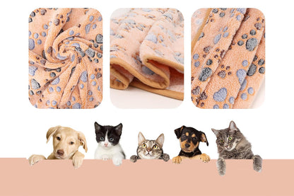 107x75cm Fluffy Fleece Dog Blanket Mat Paw Print Puppy Kitten Throw Blanket -Brown