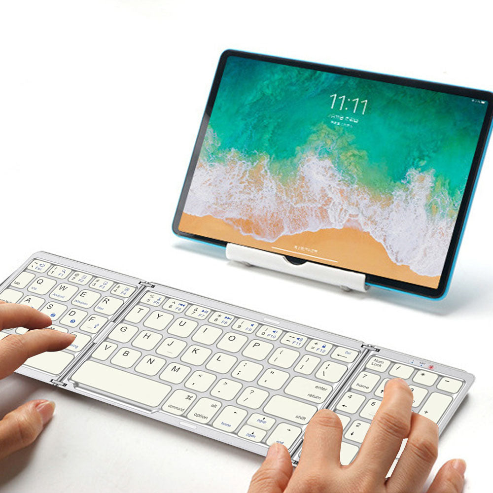 Foldable Bluetooth Keyboard Wireless Portable Keyboard Rechargeable for Laptop Tablet Smartphone Device Silver